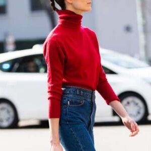 100% merino wool extra fine Red Turtleneck Sweater Studio 121 pullover sz L